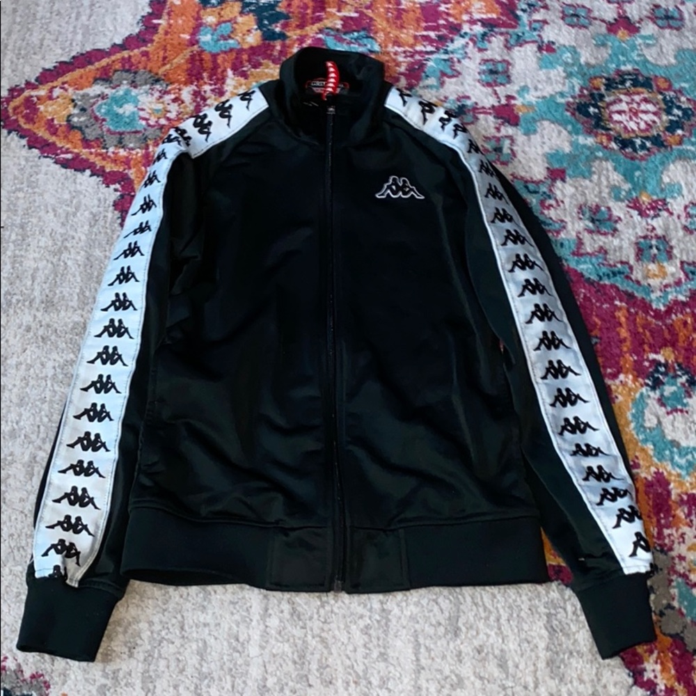 Kappa, black and white zip up hoodie.